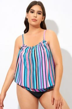 Women Stripe Bandeau Blouson Tankini Top -Sandy Bikinis Shop dsc09562