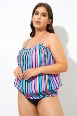 Women Stripe Bandeau Blouson Tankini Top -Sandy Bikinis Shop dsc09579