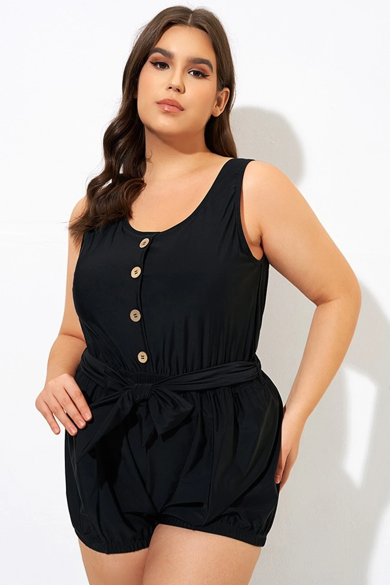 Black Classy Button Romper One Piece Swimsuit 1 Black Classy Button Romper One Piece Swimsuit