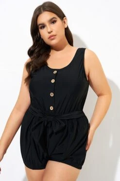 Black Classy Button Romper One Piece Swimsuit 6 Black Classy Button Romper One Piece Swimsuit -Sandy Bikinis Shop dsc09946