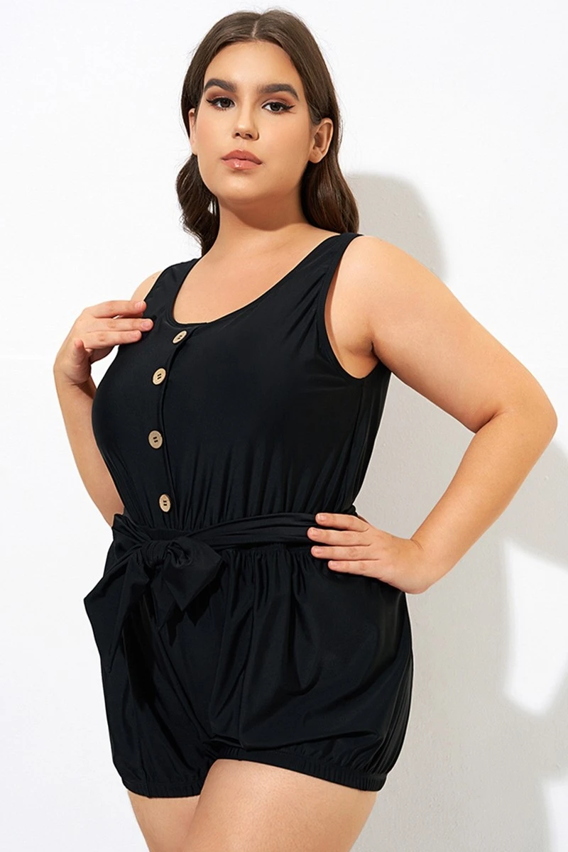Black Classy Button Romper One Piece Swimsuit 4 Black Classy Button Romper One Piece Swimsuit - Image 4